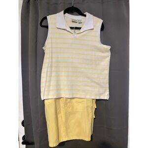 Classic‎ Elements Yellow Stripe Polo Shirt & Shorts Set, Women's XL, Summer